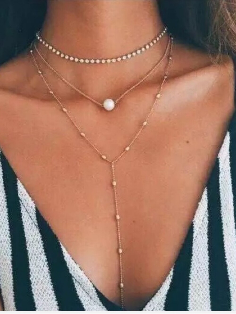 “Seaside Escape” Pearl Bead Layered Boho Necklace